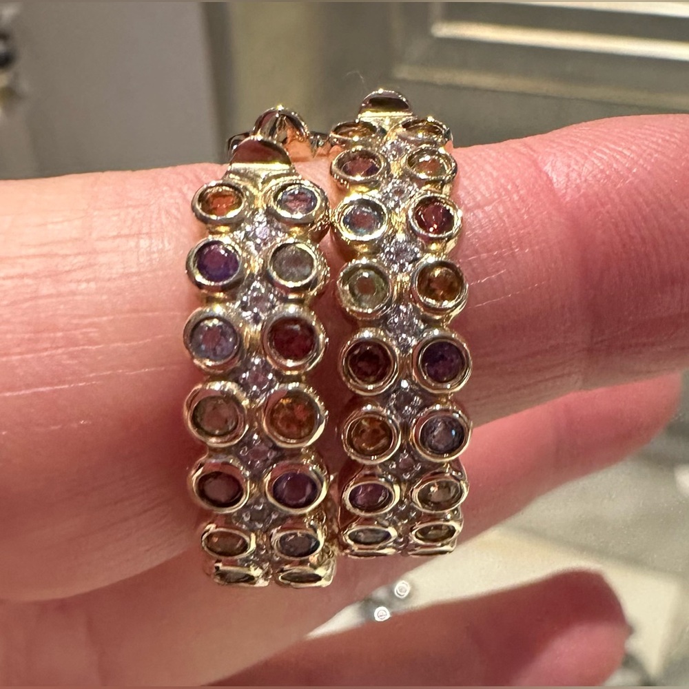 VIBRANT 10K GEMSTONE HOOP EARRINGS -12.5 GRAMS !!